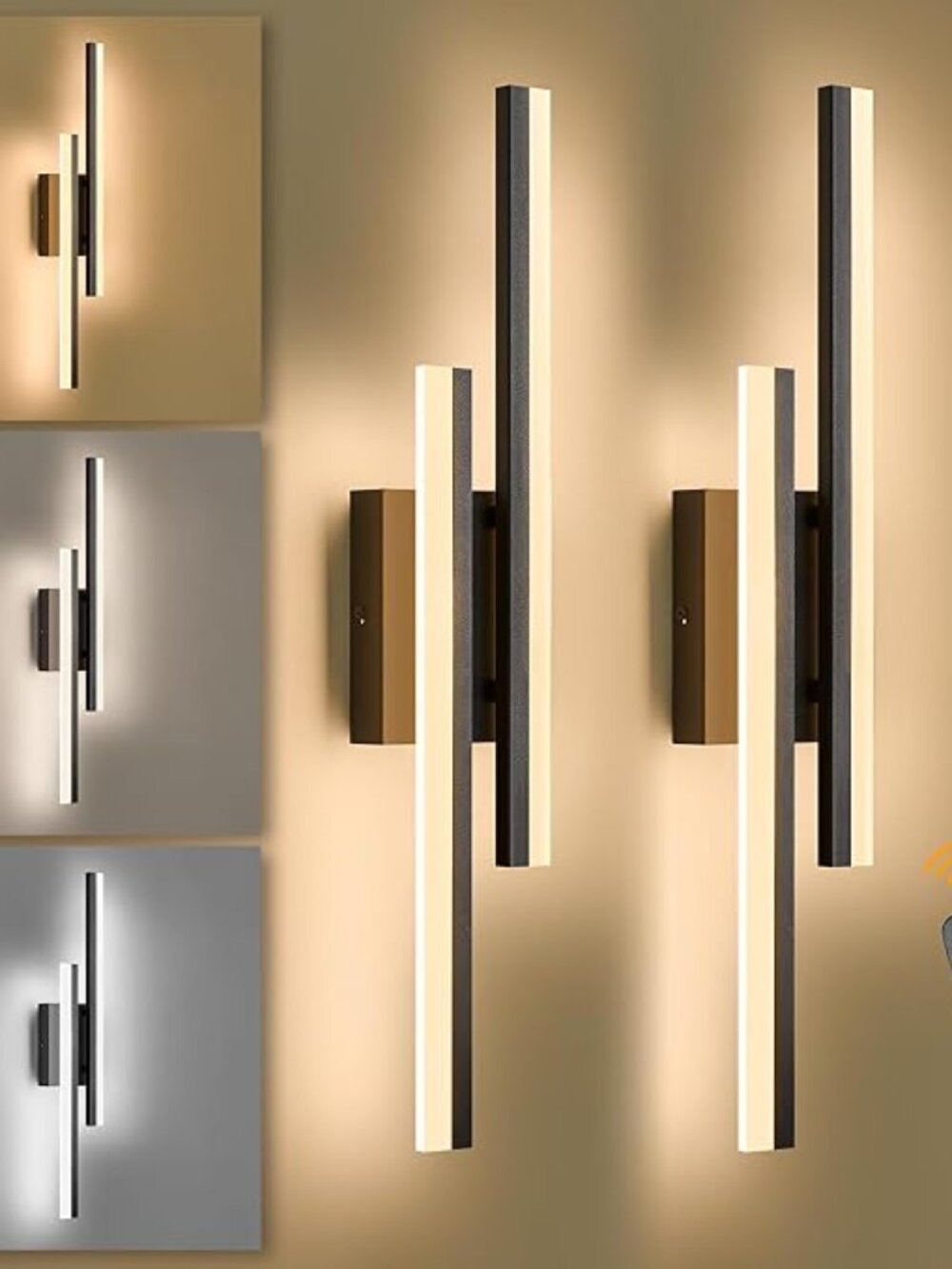 Modern Black LED Wall Sconces Set of 2 Dimmable Remote Vanity Lights 23.6"